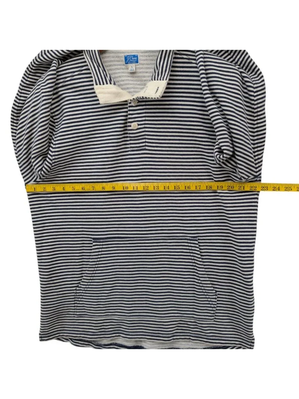 J.CREW French Terry Mockneck Sweatshirt Mens Navy Cream Stripe Button Size L